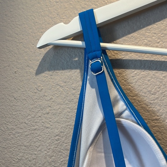 New Swim Solutions Women's Tummy-Control Plunge Mio One-Piece Swimsuit Blue 14 - Picture 8 of 10